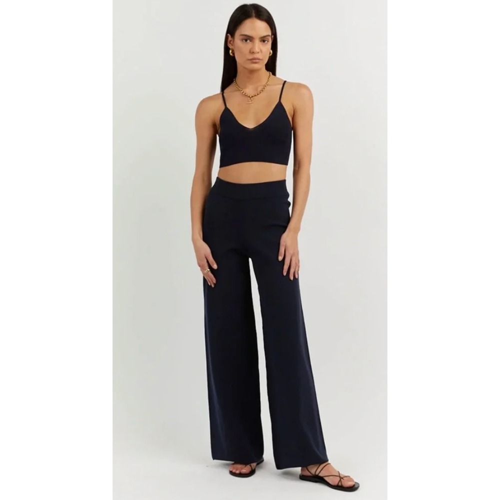 DISSH Mara Thick Knit Pants Navy Blue Wide Leg High Waist Women's Size Small